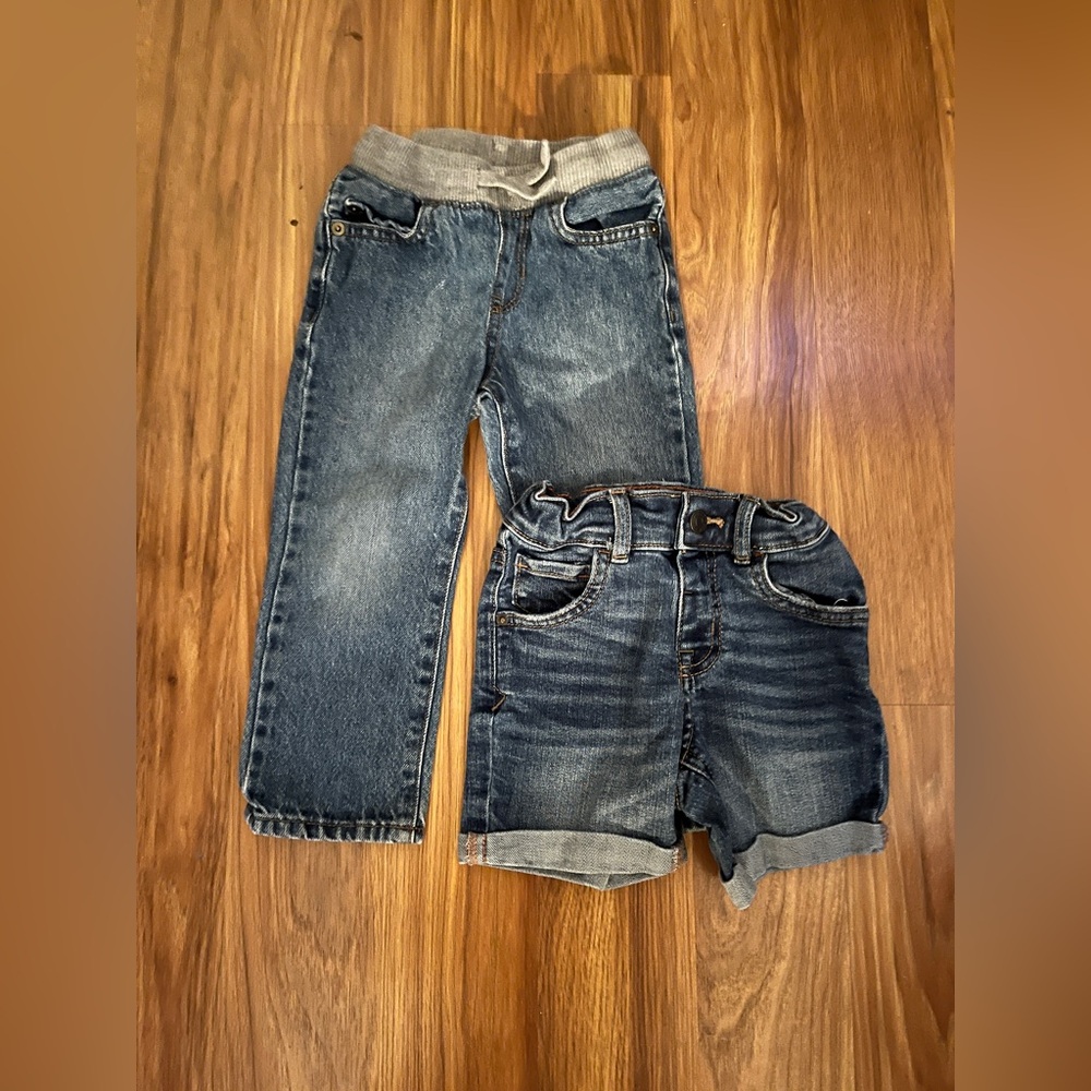 Cat & Jack Blue Denim Jean shorts and Children’s Place jeans 2T